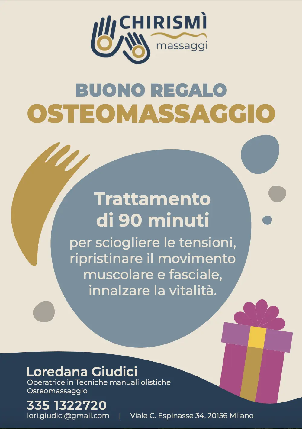 Buono regalo di Chirismì Massaggi nella sua busta dedicata